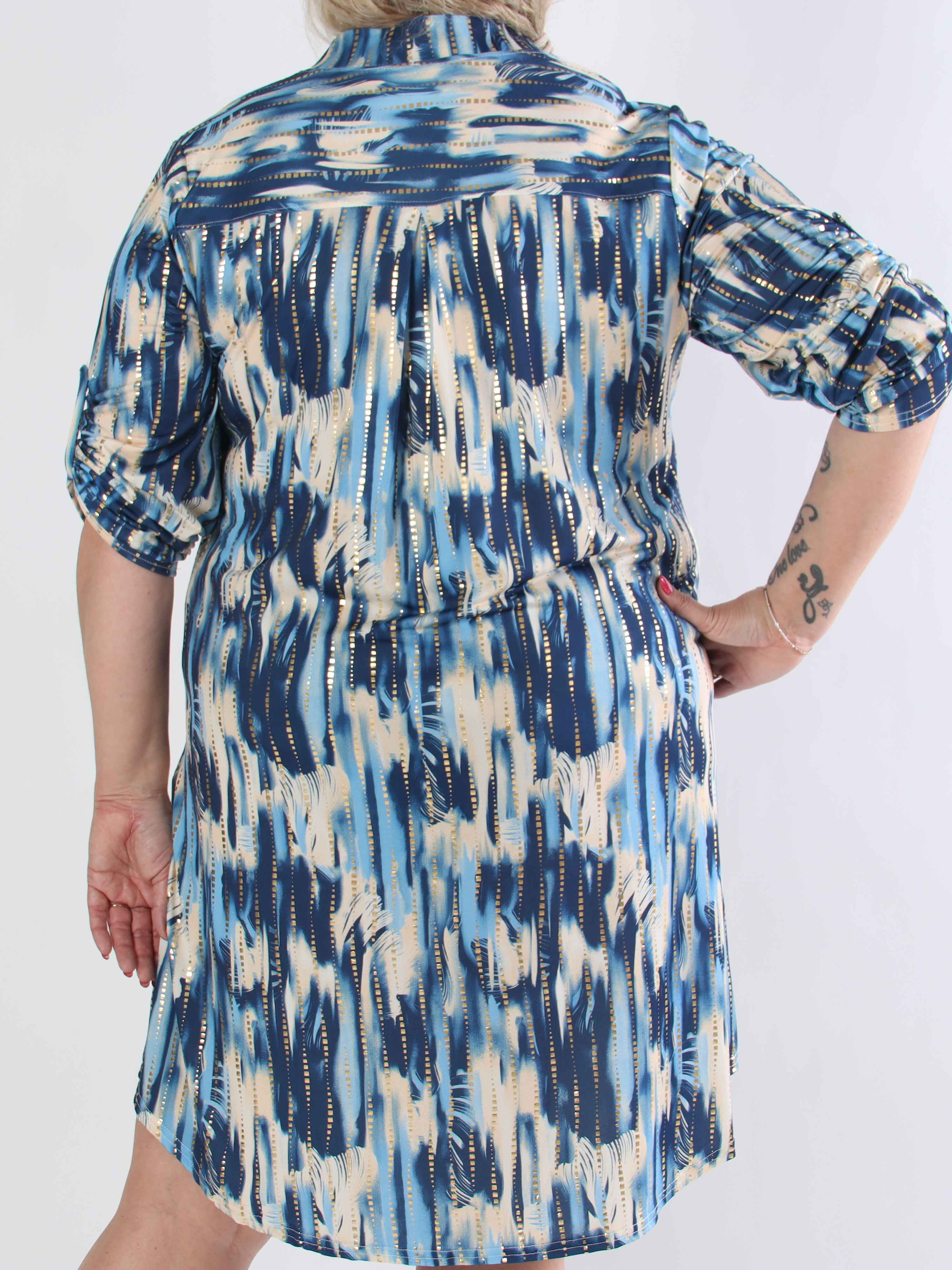 Ebba Pattern Long - Elastisk mønstret plus size kjole med guld detaljer